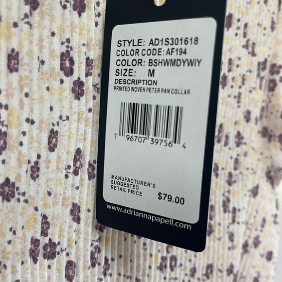 Adrianna Papell Purple Floral Blouse with White Collar - Picture 3 of 6